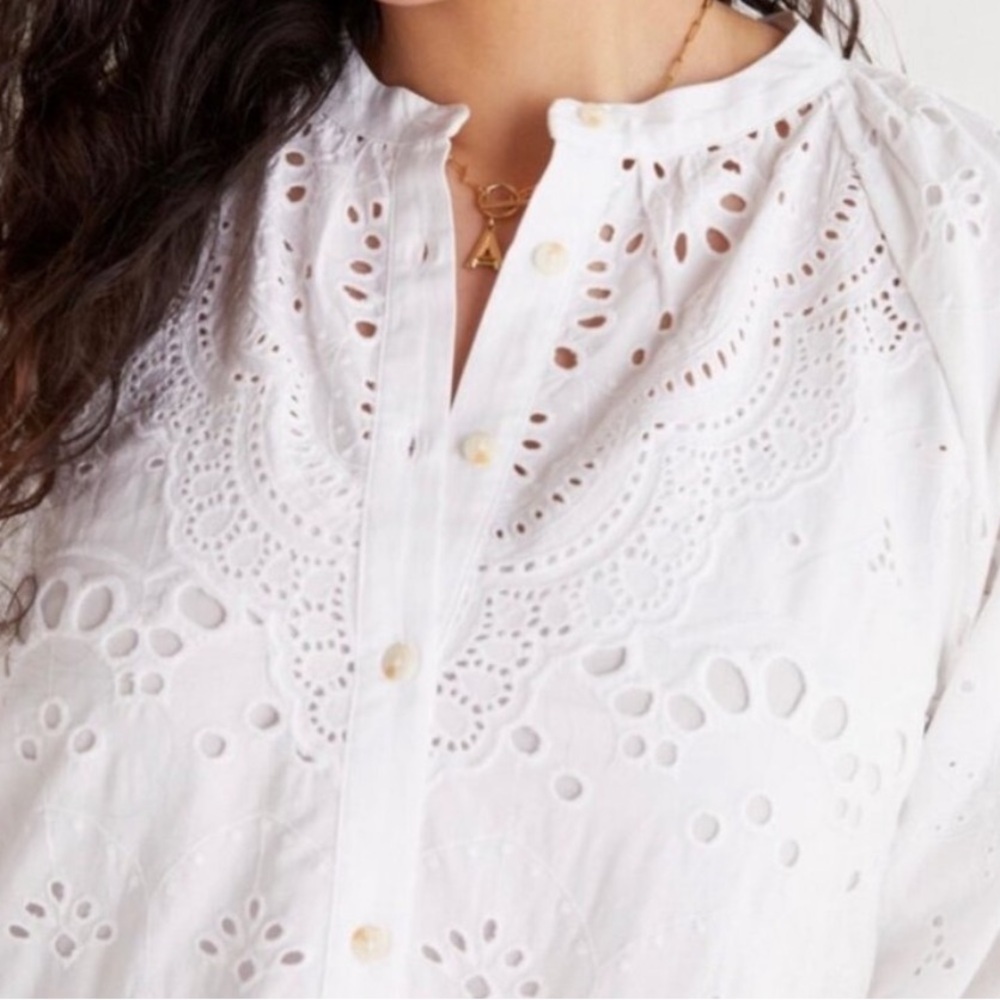 Anthropologie Tallulah Puff Sleeve Eyelet Mini Dress in White New Size Large - Picture 3 of 13